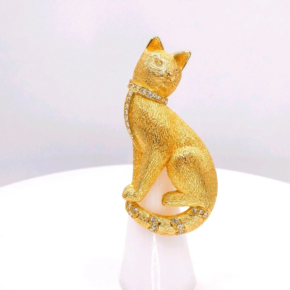 Vintage Christian Dior Rhinestone Cat Figural Large 2.3
